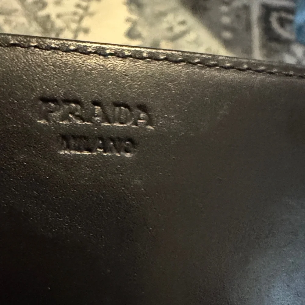 Prada Black Men's Long Trifold Wallet with Metal Logo Plaque